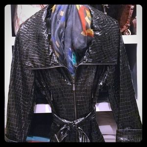 WORTH, Sz M, Croc Print, Dark Olive, Shawl Collar